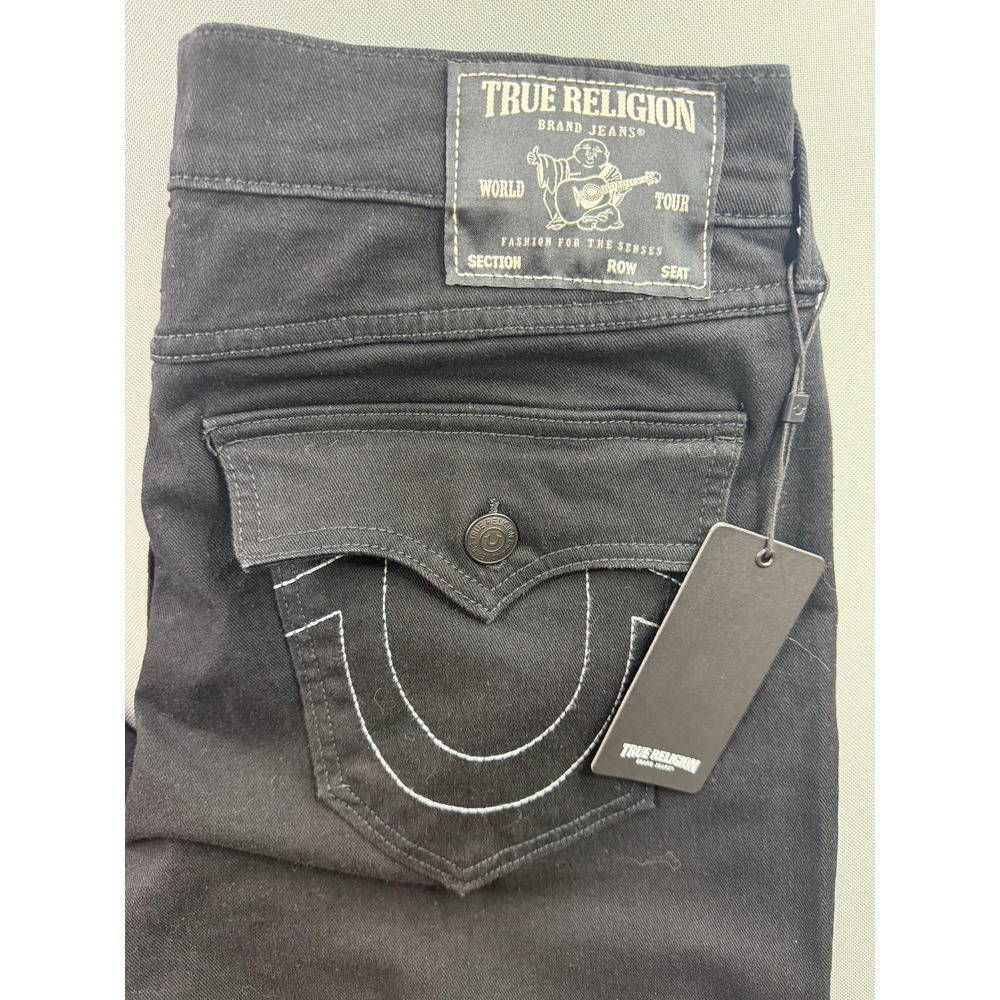 True Religion Ricky Relaxed Straight Jeans Mens Black Flap Pocket 34x33 NWT